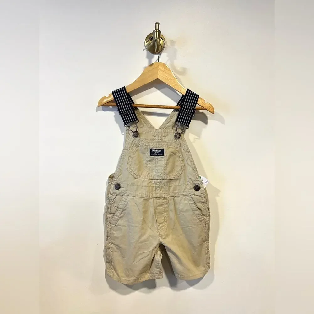 NWT Oshkosh B'gosh Tan Khaki Short Bib Overalls 2T